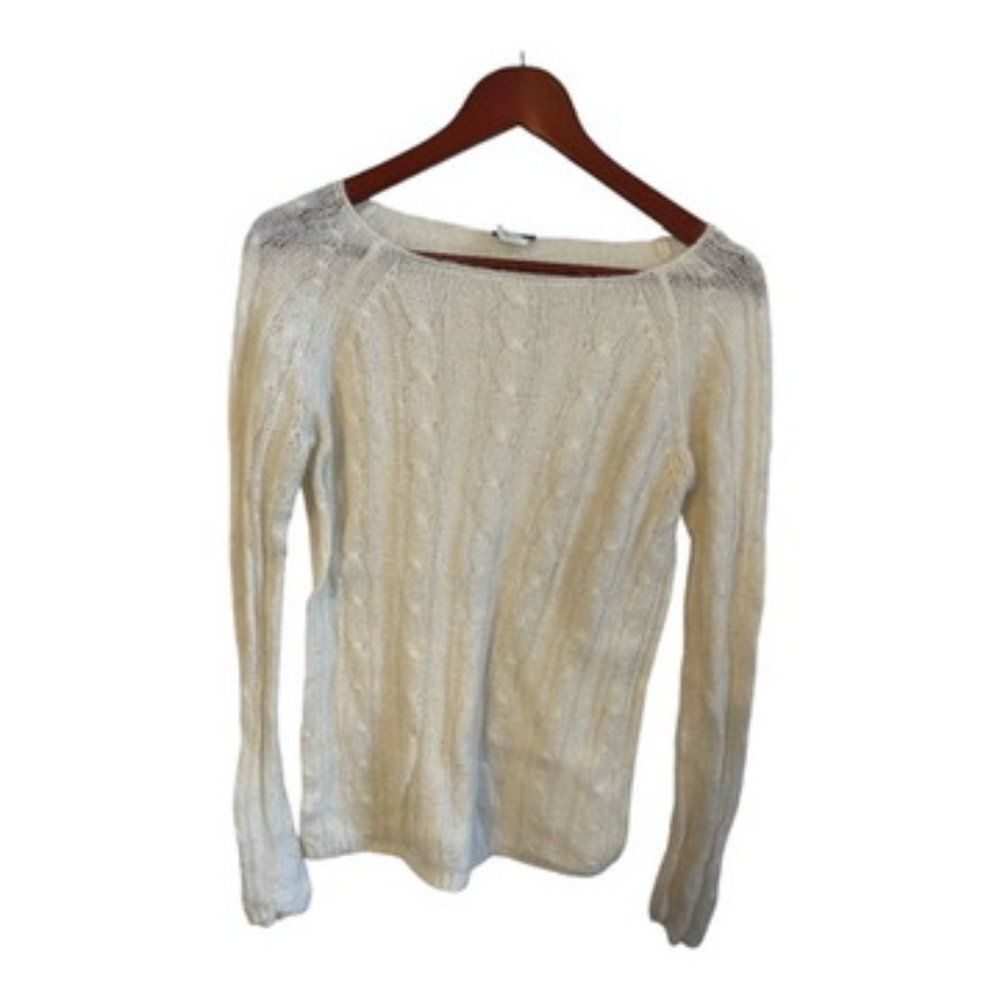 J.Crew Women’s M Cream Cable Knit Boat Neck Mohair Wool Blend Sweater
